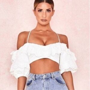 House of CB White Eyelet Lace Cropped Top